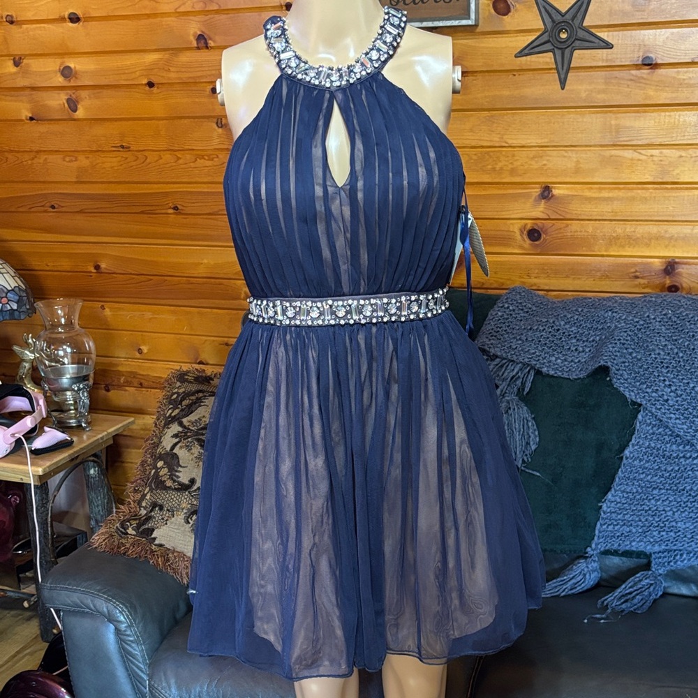 Way-In Navy Blue Tool and Rhinestone Dress Size 1